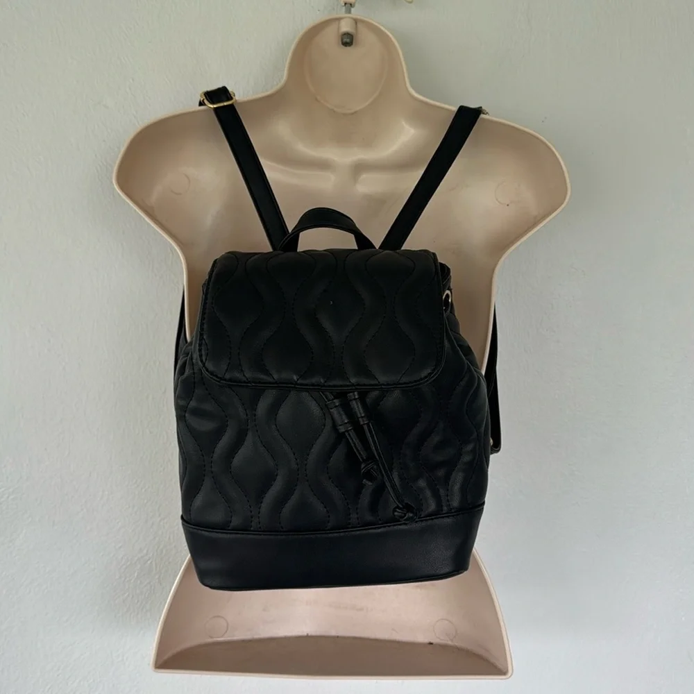 Alexis Bendel black quilted vegan leather adjustable backpack